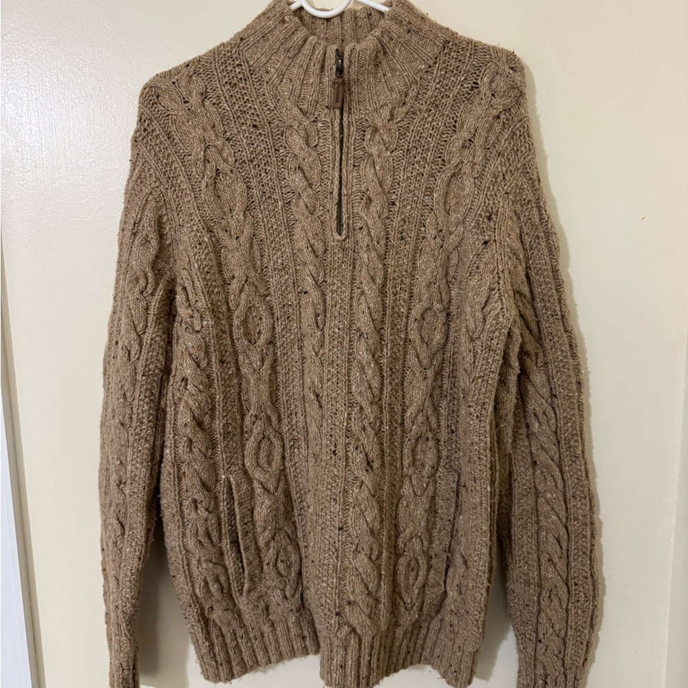 Lauren Ralph Lauren Brown Cable Knit Zip-Up Sweater